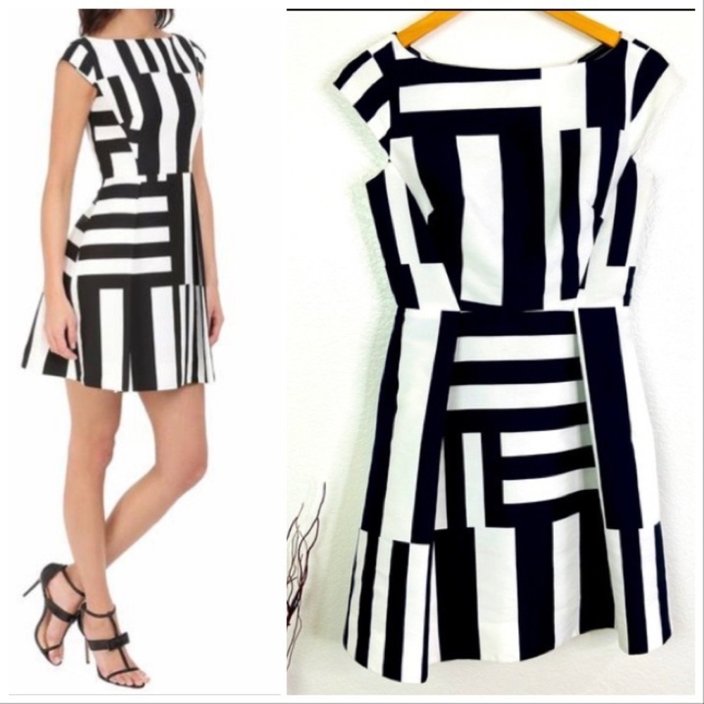 NWOT Kate Spade {Retired Style} Kite Bow Back Black White Stripe Mini Dress 2